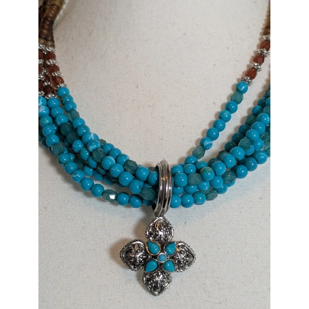 RJ Graziano Multi Strand Beaded Necklace Faux Turquoise AB Aurora Borealis 18
